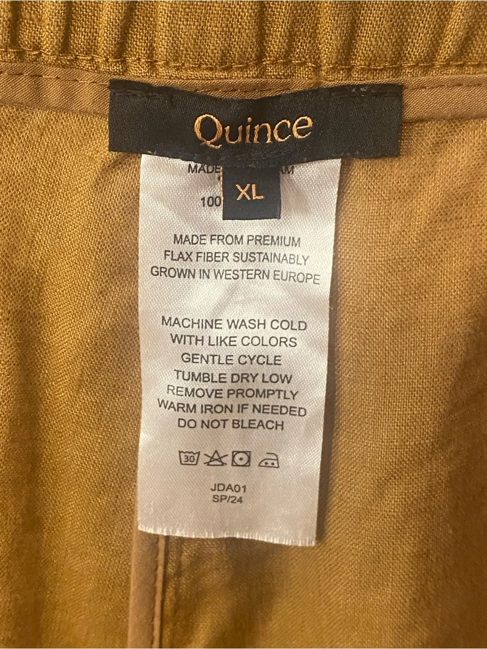 Quince 100% European Linen Mustard Pull On Elastic Waist Pants Size XL